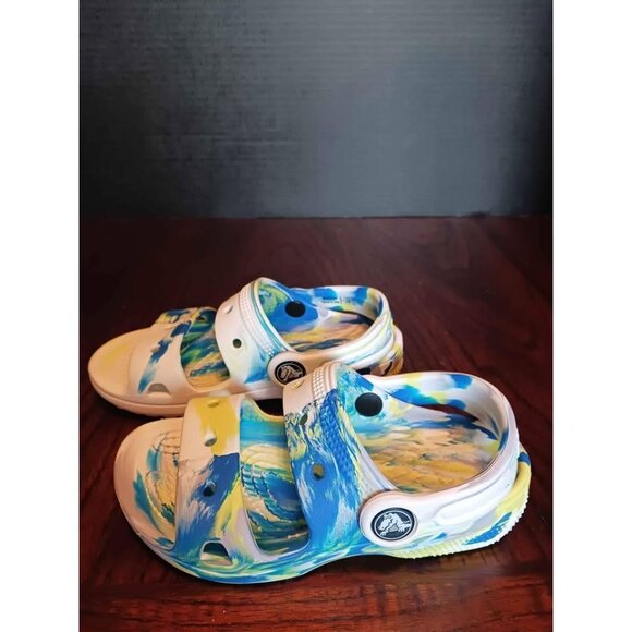 Crocs Classic Marbled Clogs Girls Size 7C Blue & Yellow - Picture 4 of 5